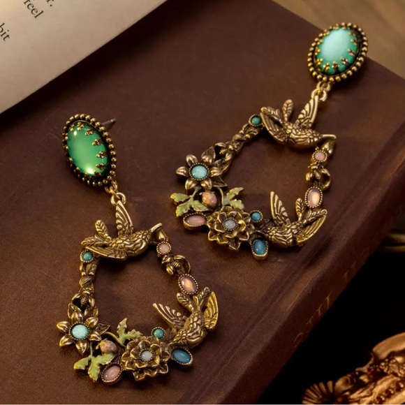 Vintage Style Statement Earrings Reference: Jewelry Pastel Bird Vintage Style Statement Earrings